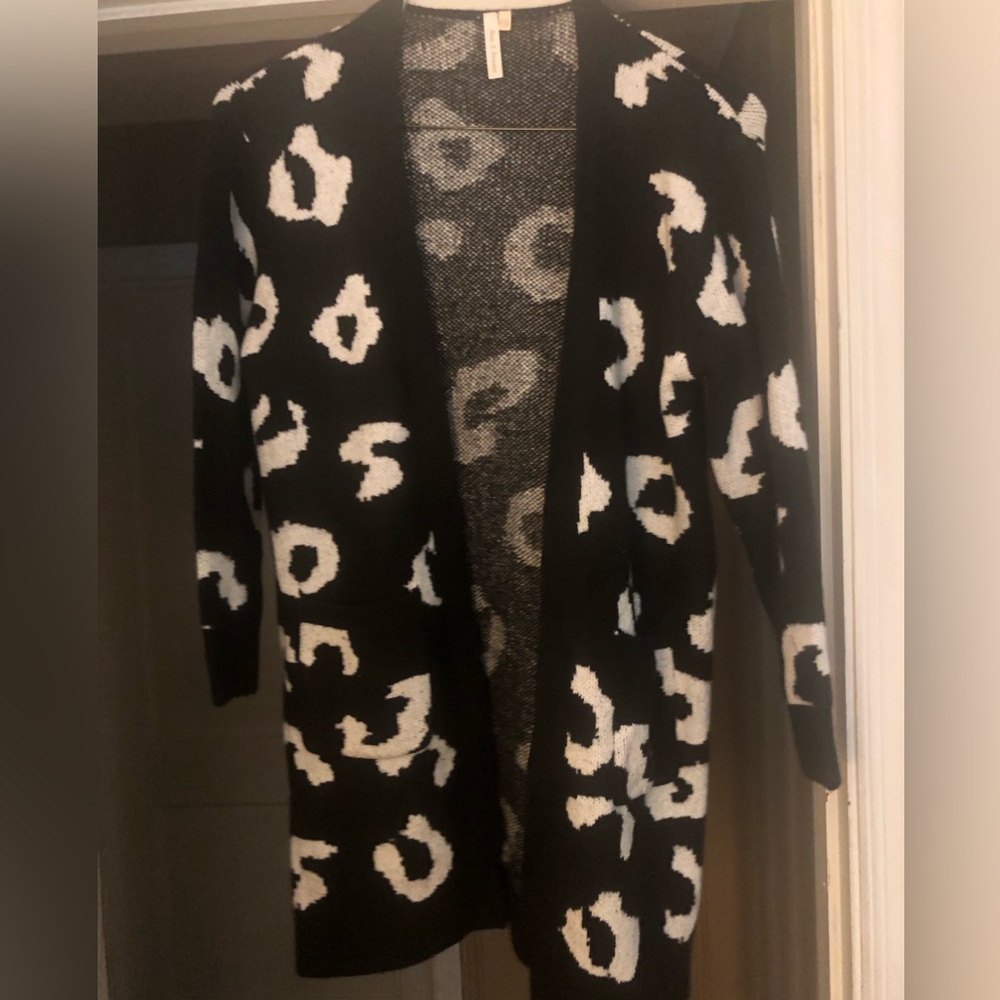 Now and Forever Black and White Leopard Patterned Sweater Cardigan